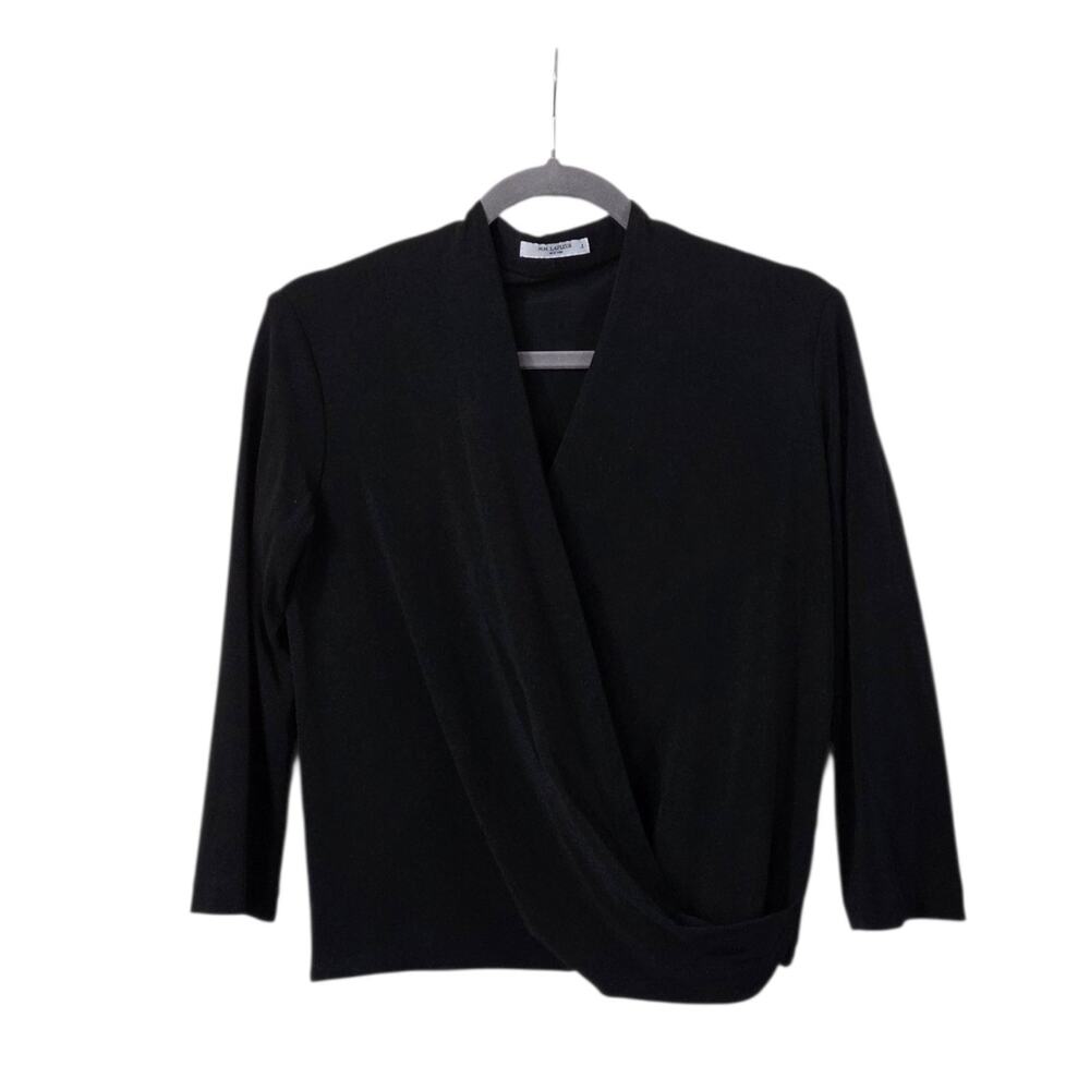 MM. LaFleur Black Deneuve Faux Wrap 3/4 Sleeve Classy Elegant Blouse, Size Small